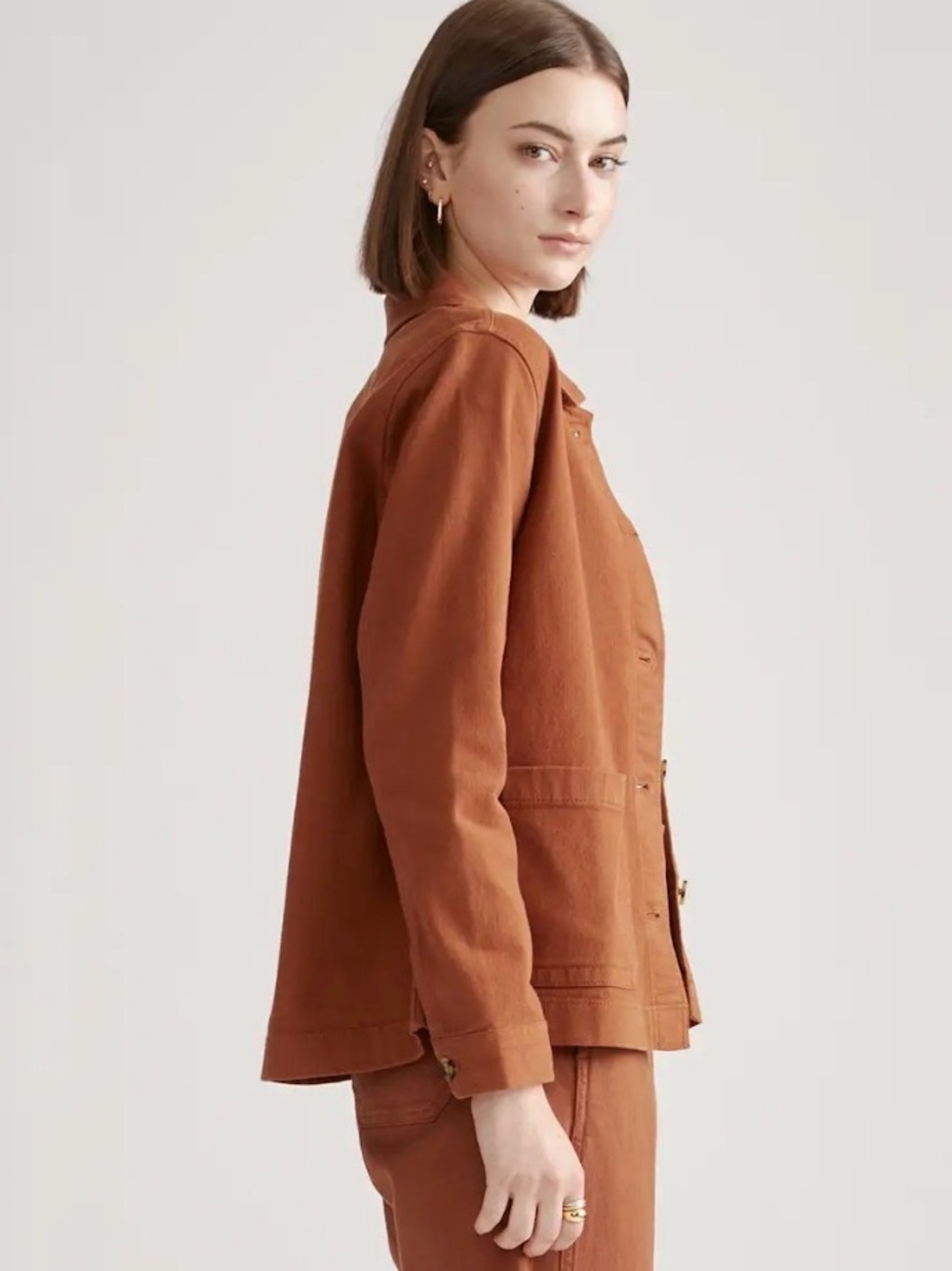 Quince Women's Organic Comfort Stretch Chore Jacket Rust Small S NWOT - Picture 4 of 13